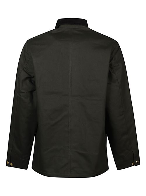 Giacca nera di CARHARTT WIP caratterizzata da abbottonatura frontale, logo sul petto, tasche frontali e colletto a camicia in velluto a coste. CARHARTT WIP | I0152613CM01